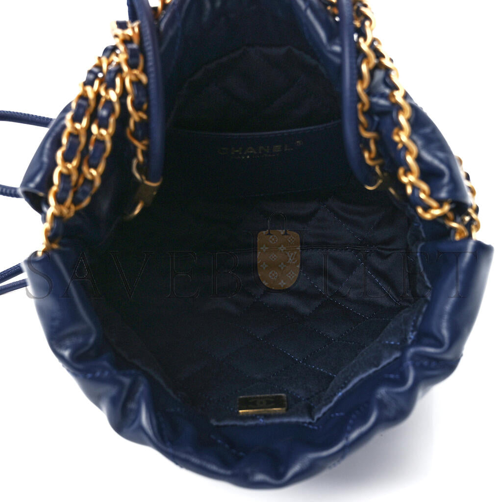 シャネル マスターシャイニーカーフスキン キルティング ミニ シャネル 22 ネイビーブルー (20*19*6cm)