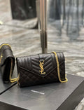 YSL 620280 エンベロープチェーンウォレット（ミックスマトラッセ グレイン・ド・プードル エンボスレザー ブラック）