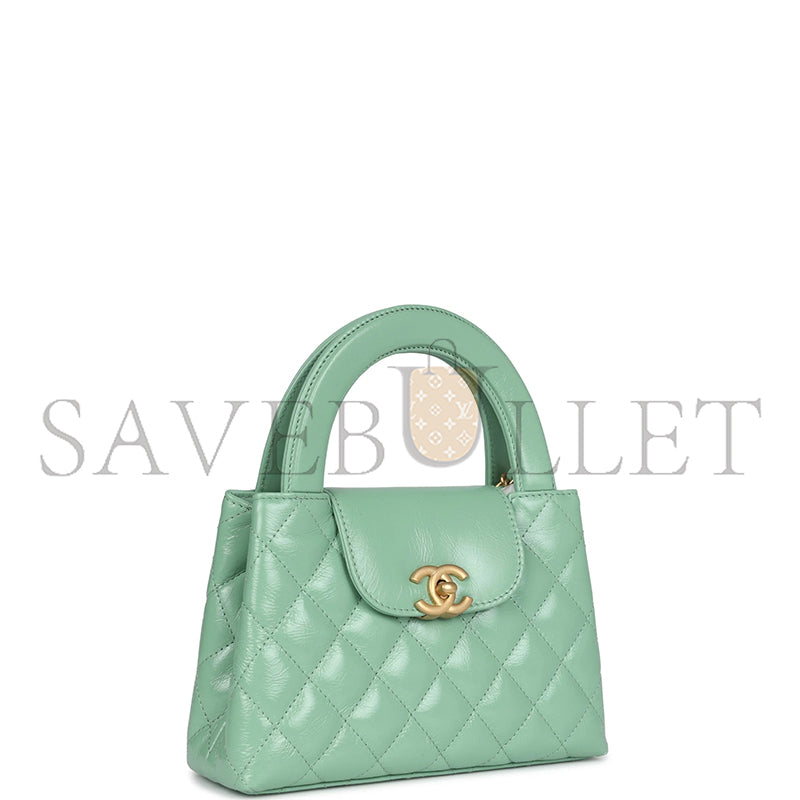 シャネル マスターケリー ショッパー ライトグリーン シャイニーカーフスキン ブラッシュドゴールド金具 AS4416 (19*13*7cm)