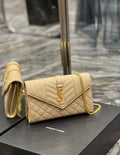 YSL 620280 ミックスマトラッセ グレイン ドゥ プードル エンボス レザー アプリコット エンベロープ チェーン ウォレット