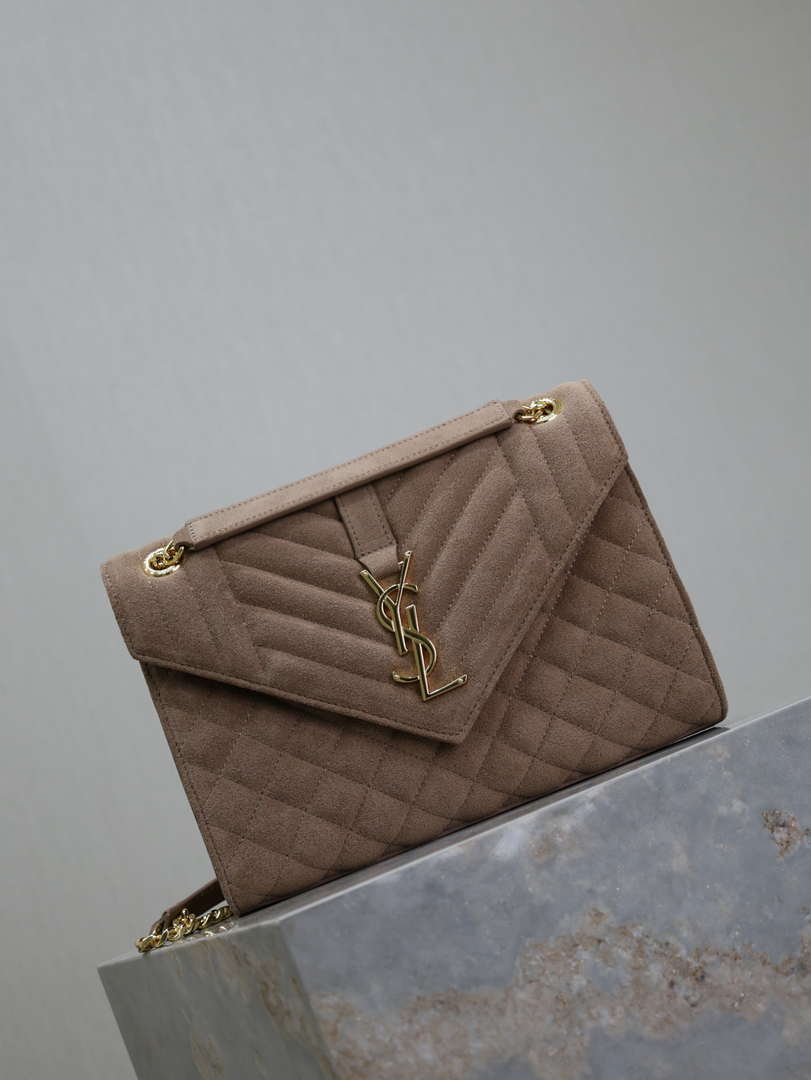 YSL 600185 エンベロープ ミディアム ライトピンク スエードレザー