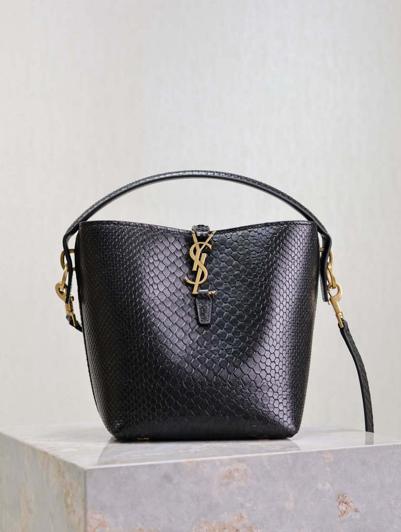 YSL 749036 LE 37 スモール アリゲーター ブラック スネークプリント