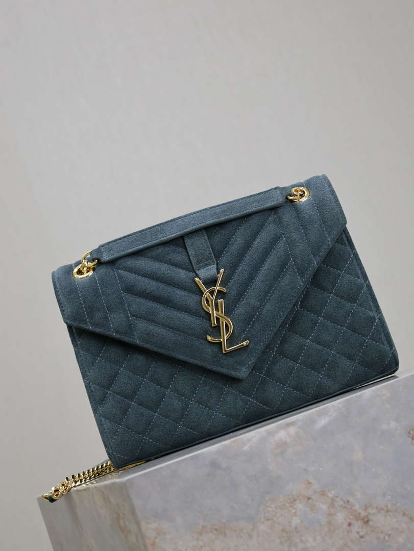 YSL 600185 エンベロープ ミディアム ライトブルー スエードレザー