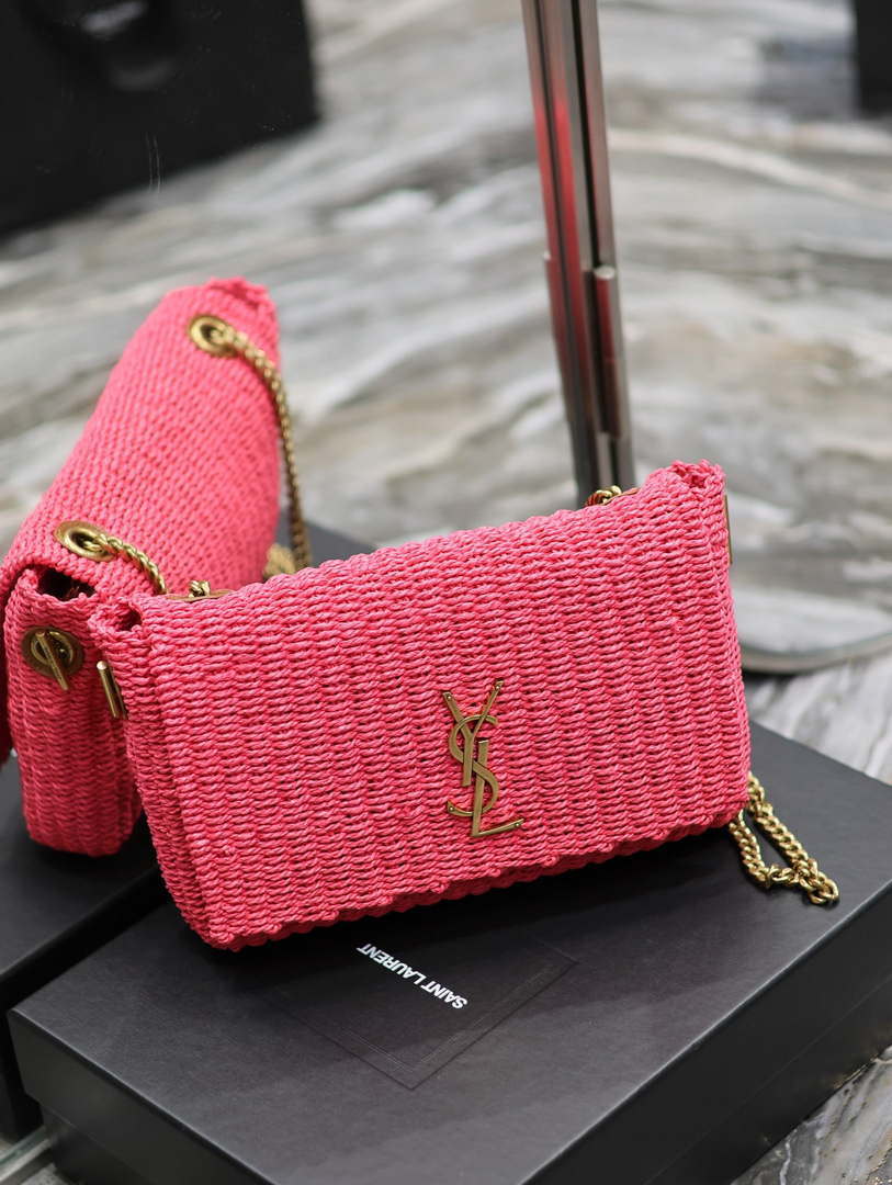YSL 553804 サンローラン ミディアム ケイト ローズレッド ラフィア