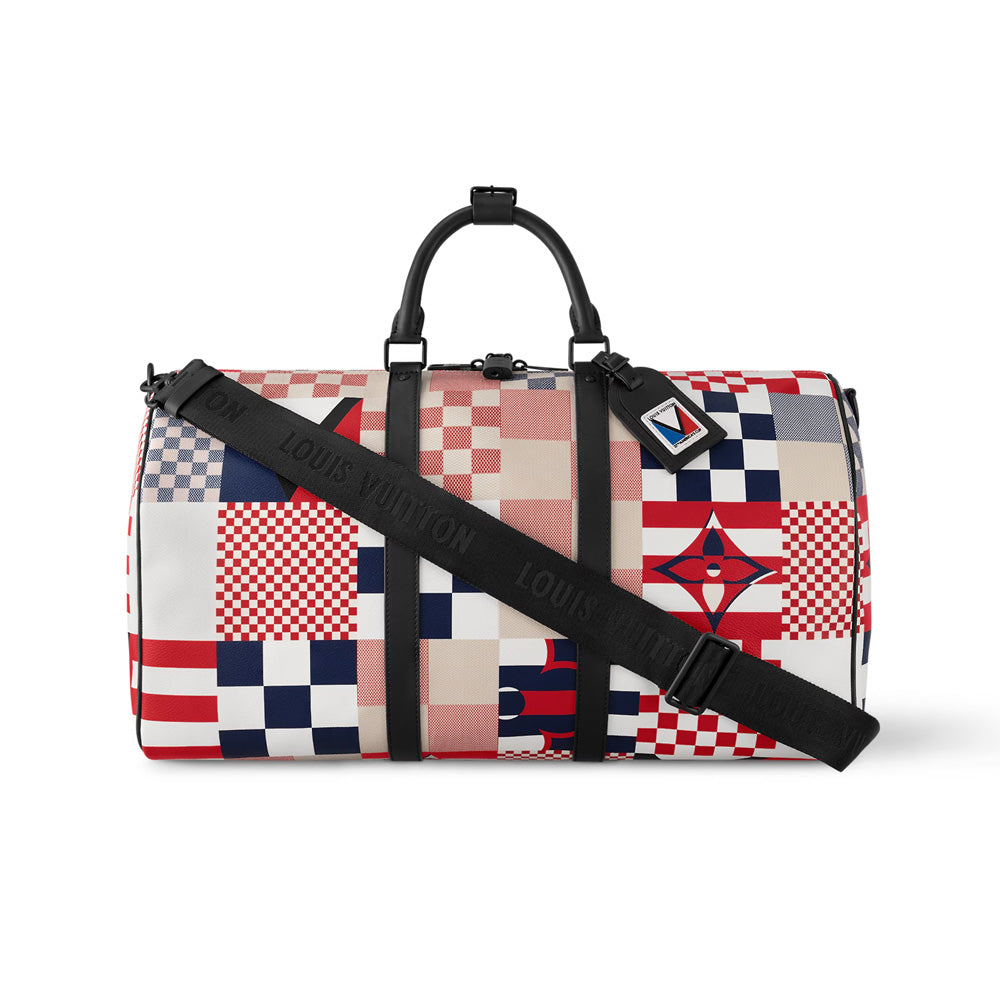 LV キーポル バンドリエール 50 レッドブルー ダミエ フラッグ コーティングキャンバス – LW179