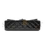 シャネル ジャンボ クラシック パテント ダブルフラップ ブラック レザー ショルダーバッグ A01112 (25*15.5*6.5cm)
