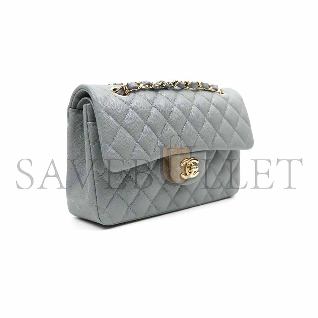 シャネル クラシック スモール フラップ グレー キャビア ライトゴールド金具 A37586 (23*14.5*6cm)