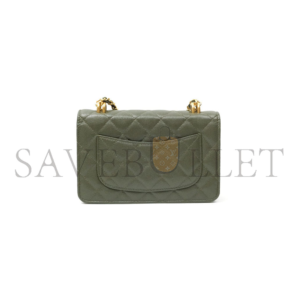 シャネル マスターウォレット オンチェーン WOC ダークオリーブグリーン キャビアゴールド金具 AP3019 (19×12×3.5cm)