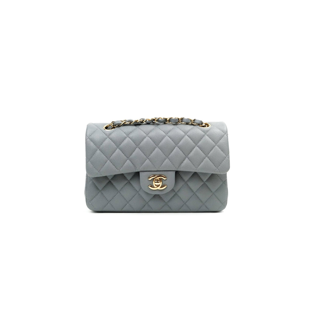 シャネル クラシック スモール フラップ グレー キャビア ライトゴールド金具 A37586 (23*14.5*6cm)