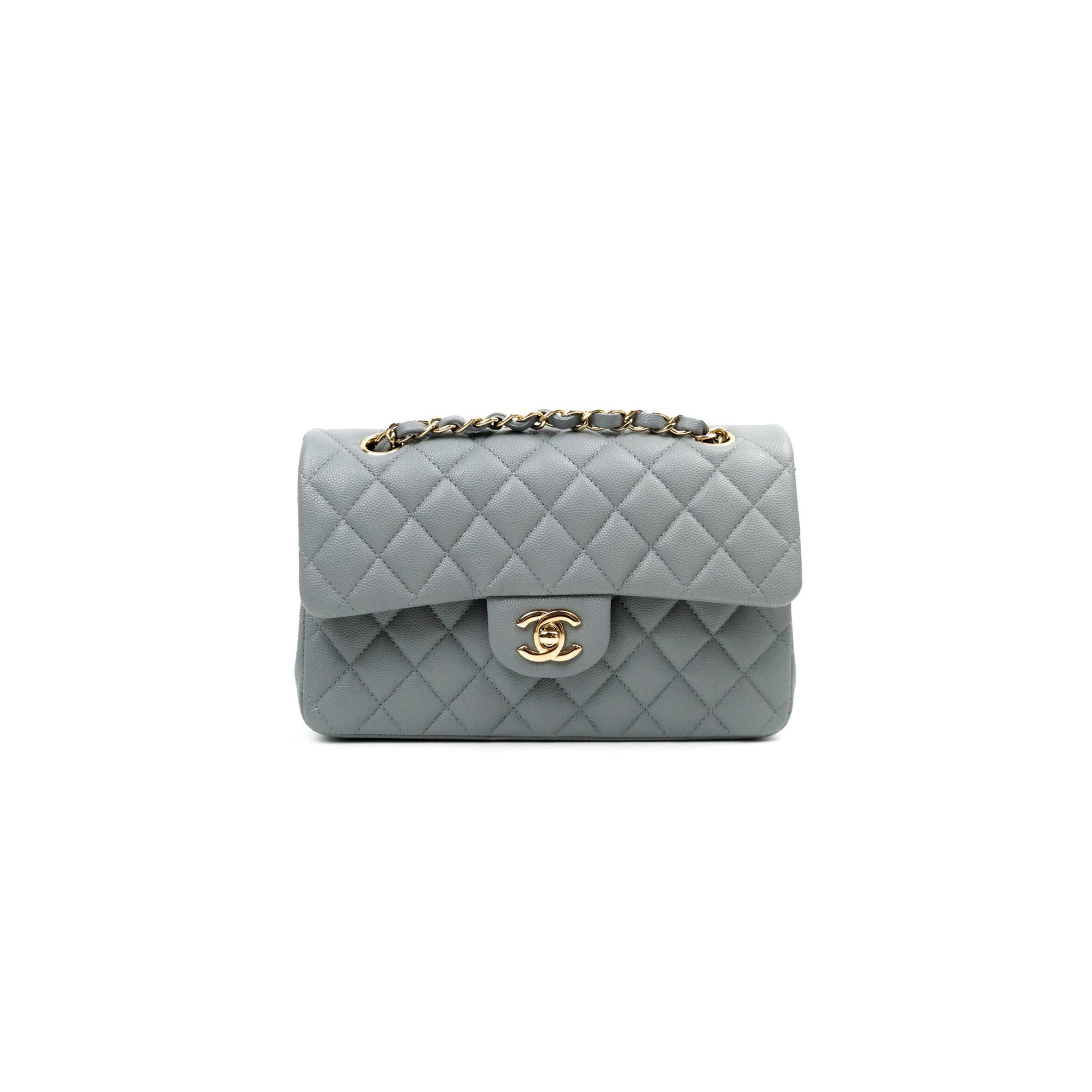 シャネル クラシック スモール フラップ グレー キャビア ライトゴールド金具 A37586 (23*14.5*6cm)