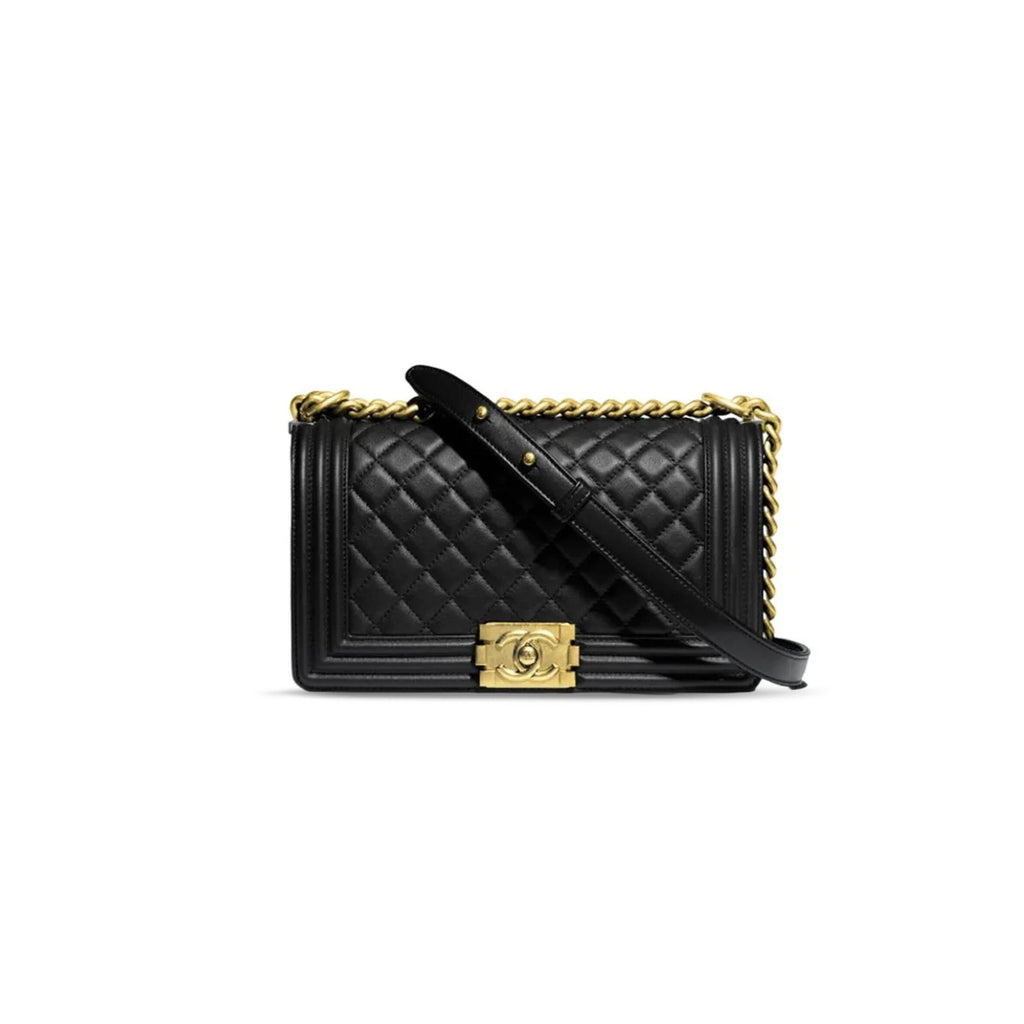 シャネル マスターラムスキン キルティング ミディアムボーイ フラップ ゴールド金具 A67086 (25*15*9cm)