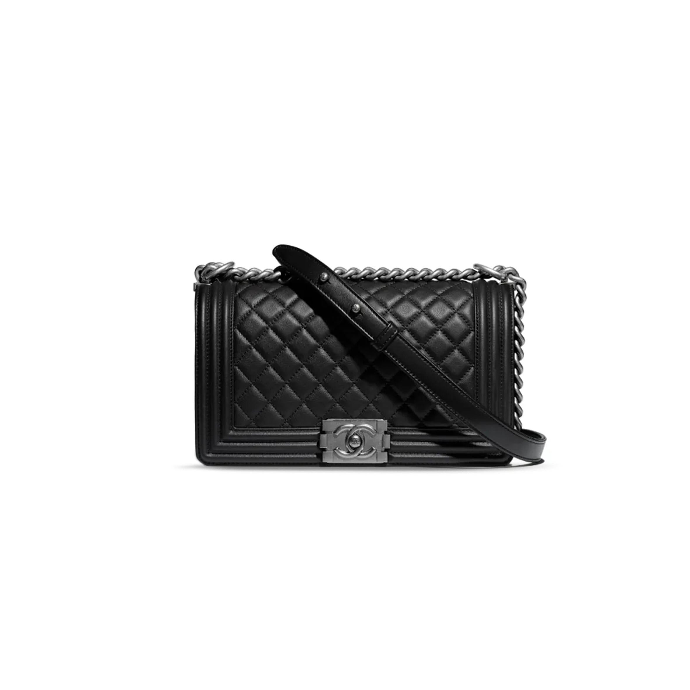 シャネル ラムスキン キルティング ミディアム ボーイ フラップ シルバー金具 A67086 (25*15*9cm)