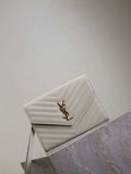 YSL カッサンドル マトラッセ フラップ ポーチ グレイン ドゥ プードル レザー 617662 V ホワイト