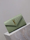YSL 377828 クラシック カサンドレ チェーンウォレット グレイン ド プードルレザー グリーン