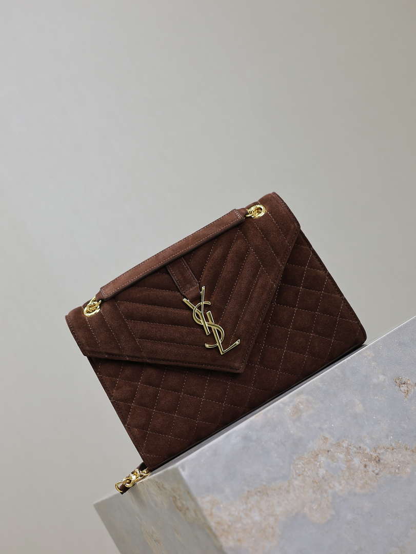 YSL 600185 エンベロープ ミディアム ダークブラウン スエードレザー