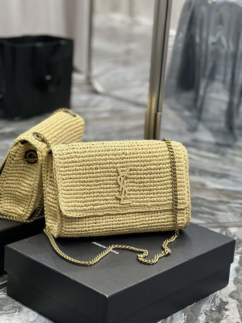 YSL 553804 サンローラン ミディアム ケイト（ラフィア＆ブラウンレザー）