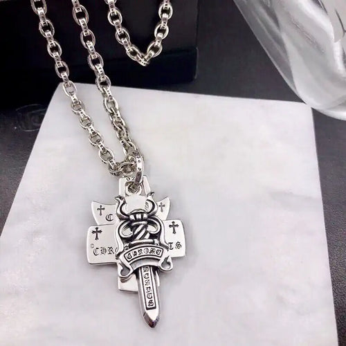 Chrome Hearts（クロムハーツ）3段ソードとホーリーソードサンスクリットペンダントネックレス