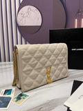 YSL 629246 サンローラン ベッキー チェーンショルダーバッグ 25cm レザー ベージュ シルバー