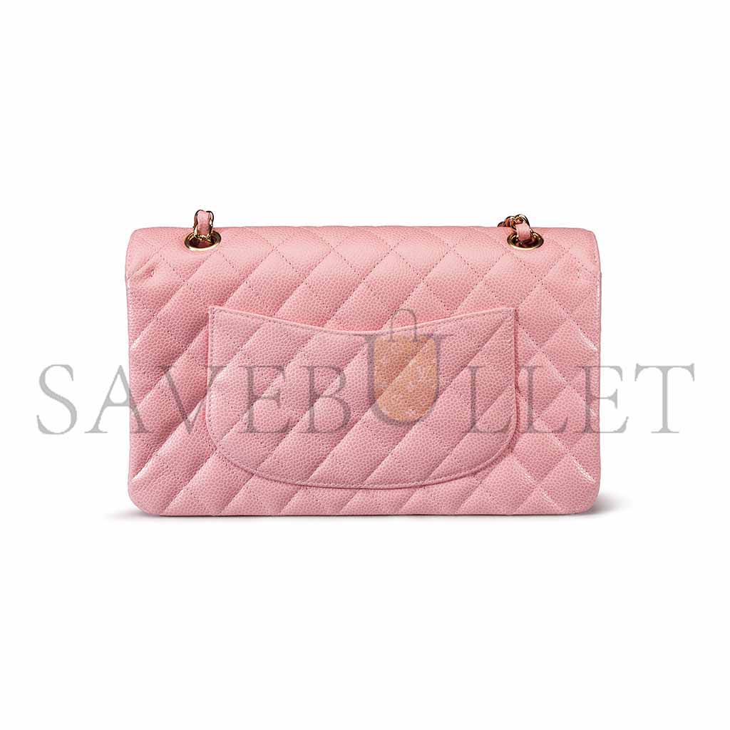 シャネル ピンク カヴェール レザー ミディアム ダブルフラップバッグ A37586 (25*15.5*6.5cm)